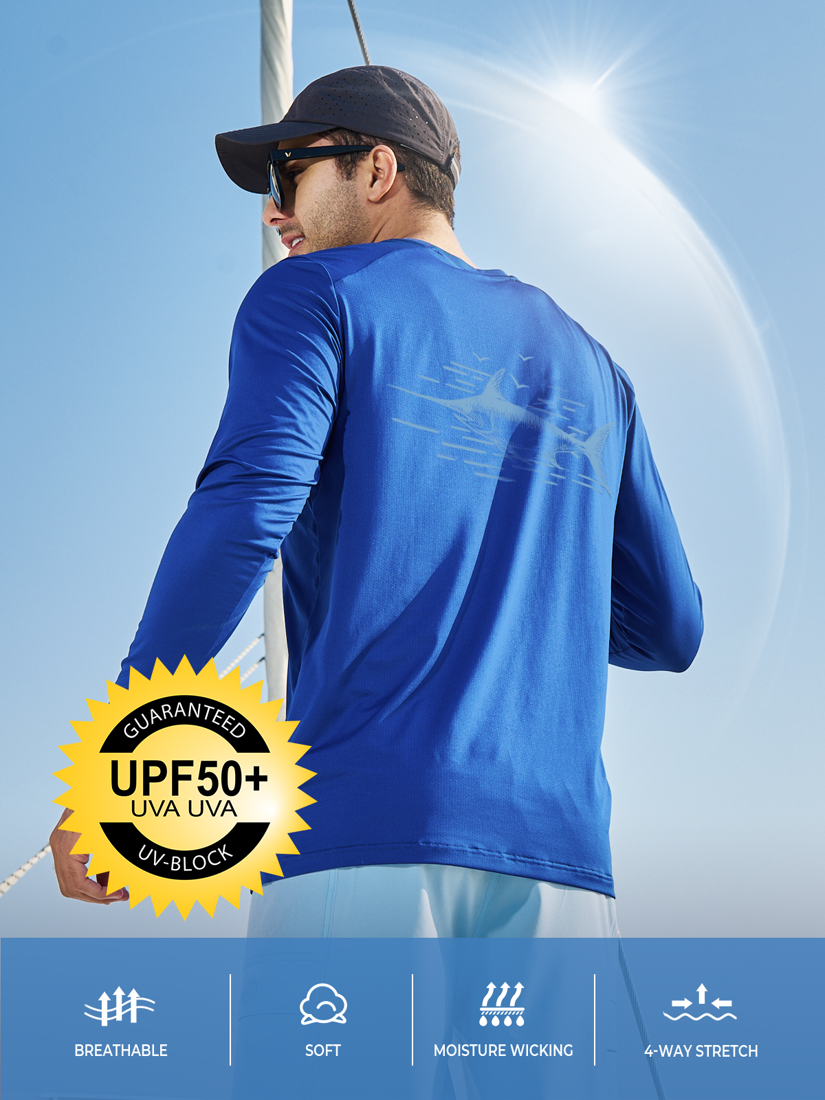 
Men's Sun Protection UV Fishing T Shirts Crewneck Long Sleeve for Swim