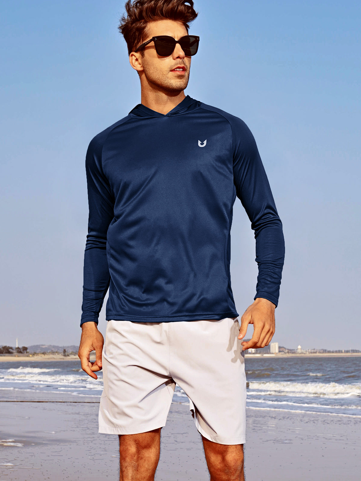 
Men's Fishing Sun Hoodie T Shirt Lightweight Long Sleeve for Workout — Navy