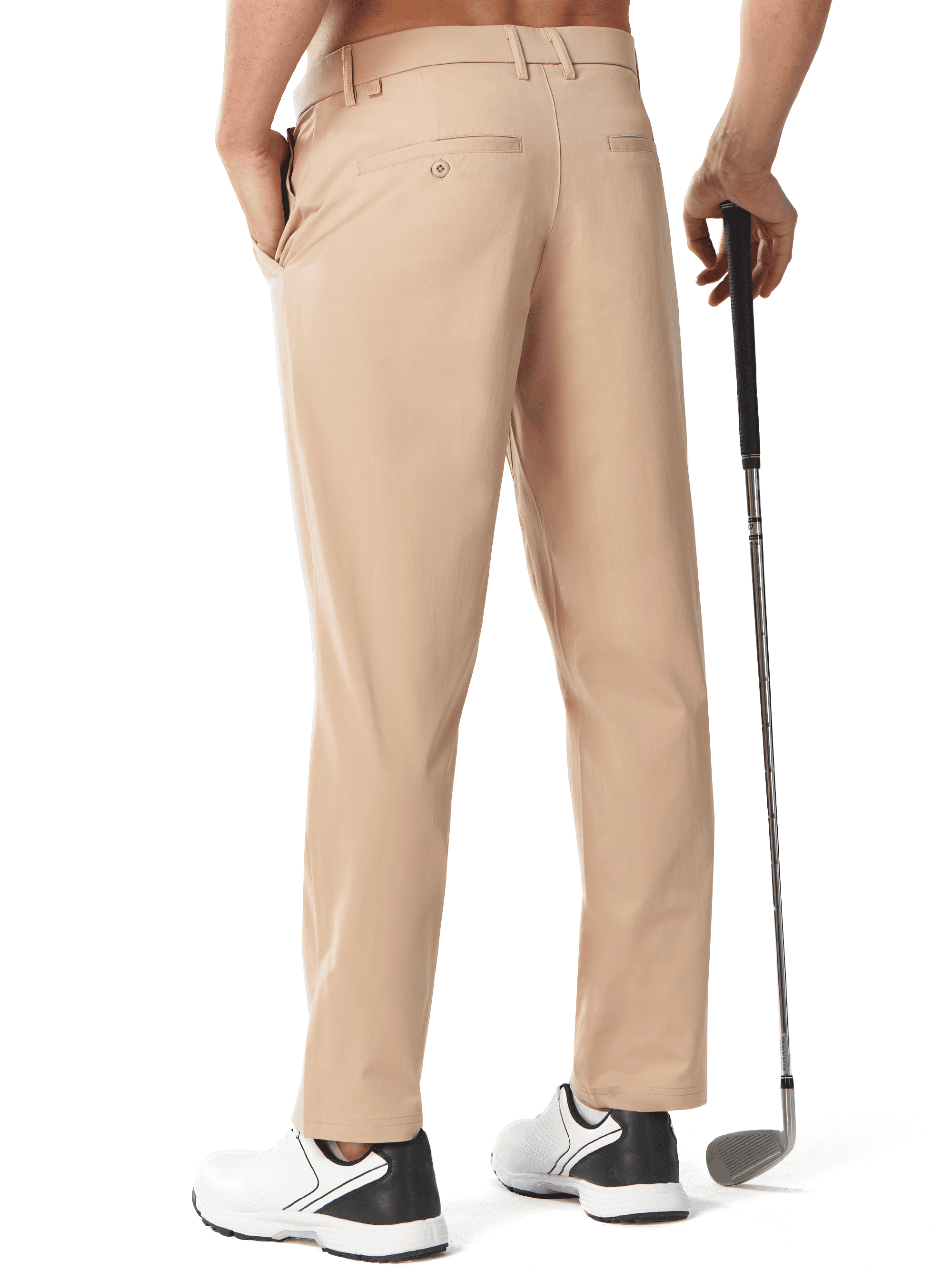 Wrinkle-Resistant Flat Front Trousers - Back View Light khaki