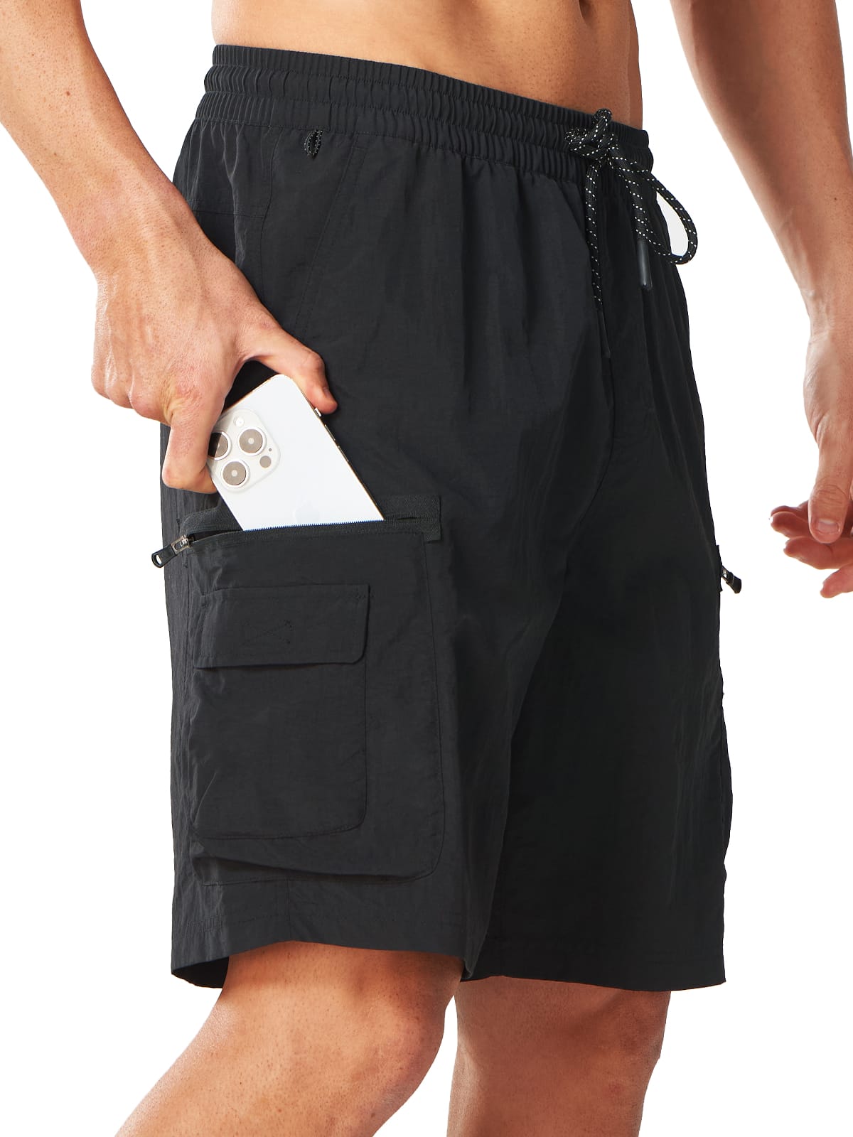 Black Lightweight Outdoor Summer Shorts - Side Profile