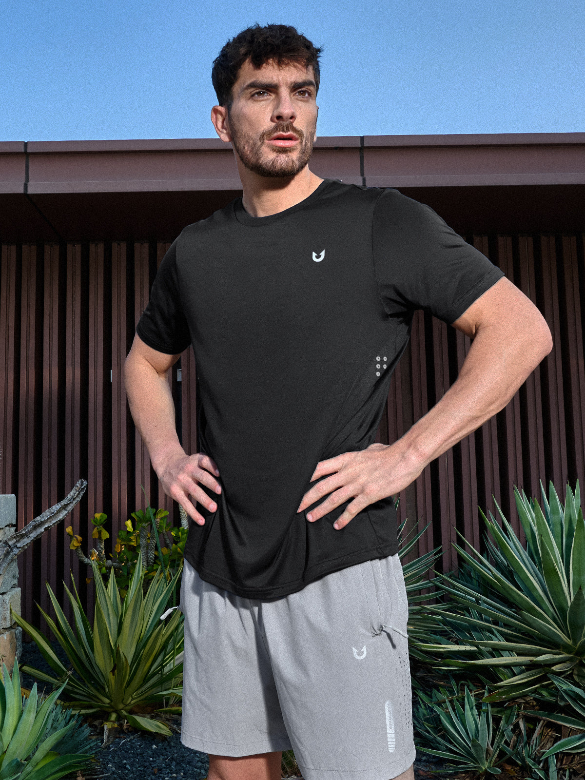 Black Men's Performance Running Shirt On-Model - Lightweight Gym & Workout Gear