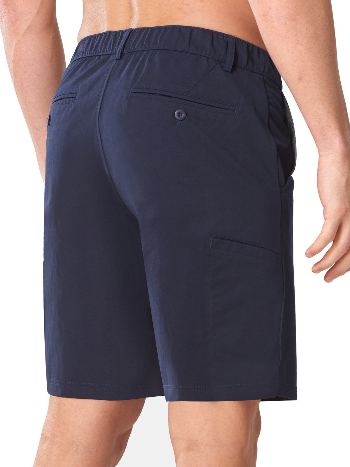 Navy Men's Performance Work Shorts - Back View Featuring Secure Button-Closure Pockets