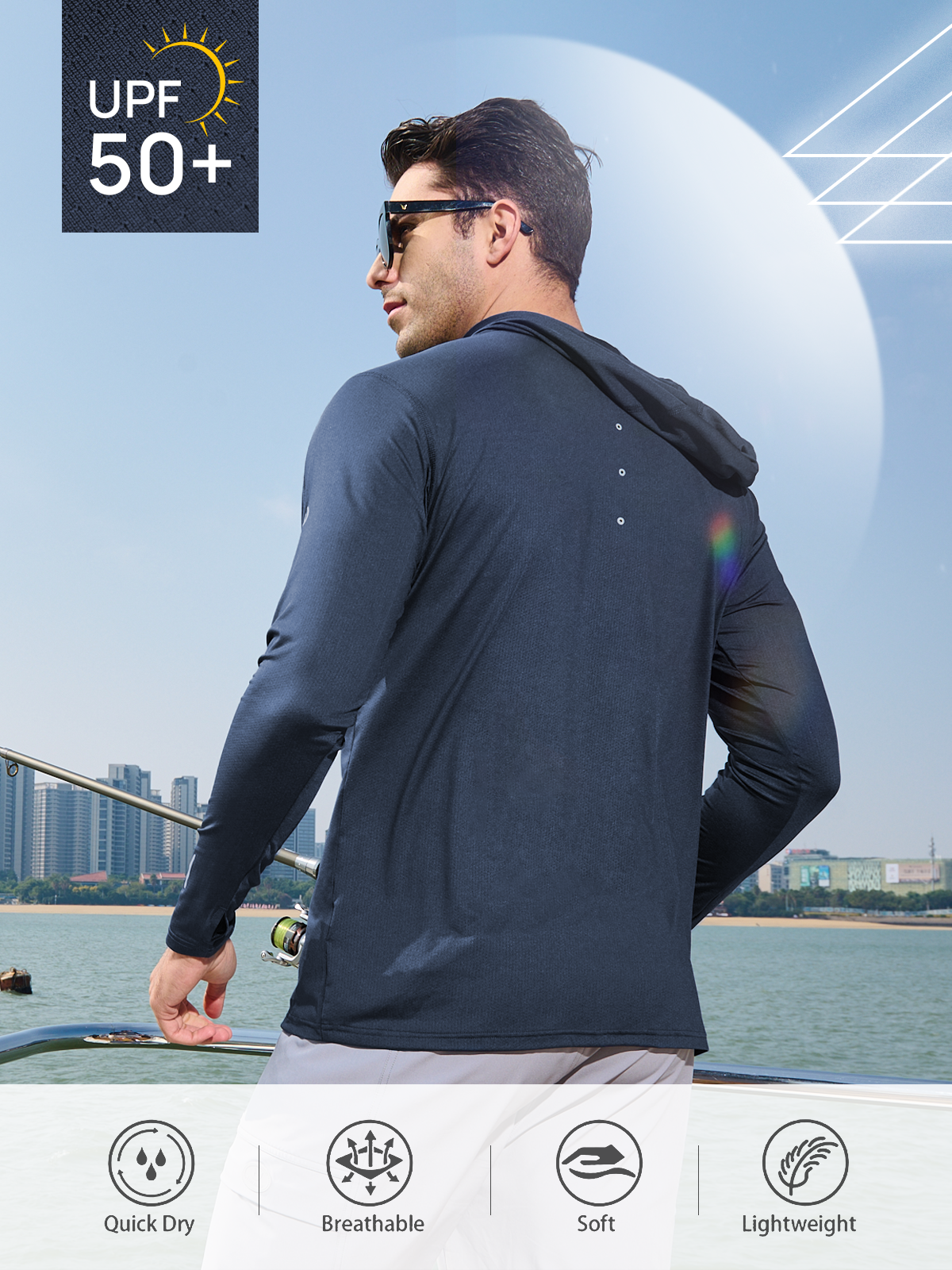 Men's Sun Hoodie Long Sleeve T Shirt UV Protection for Fishing Swim