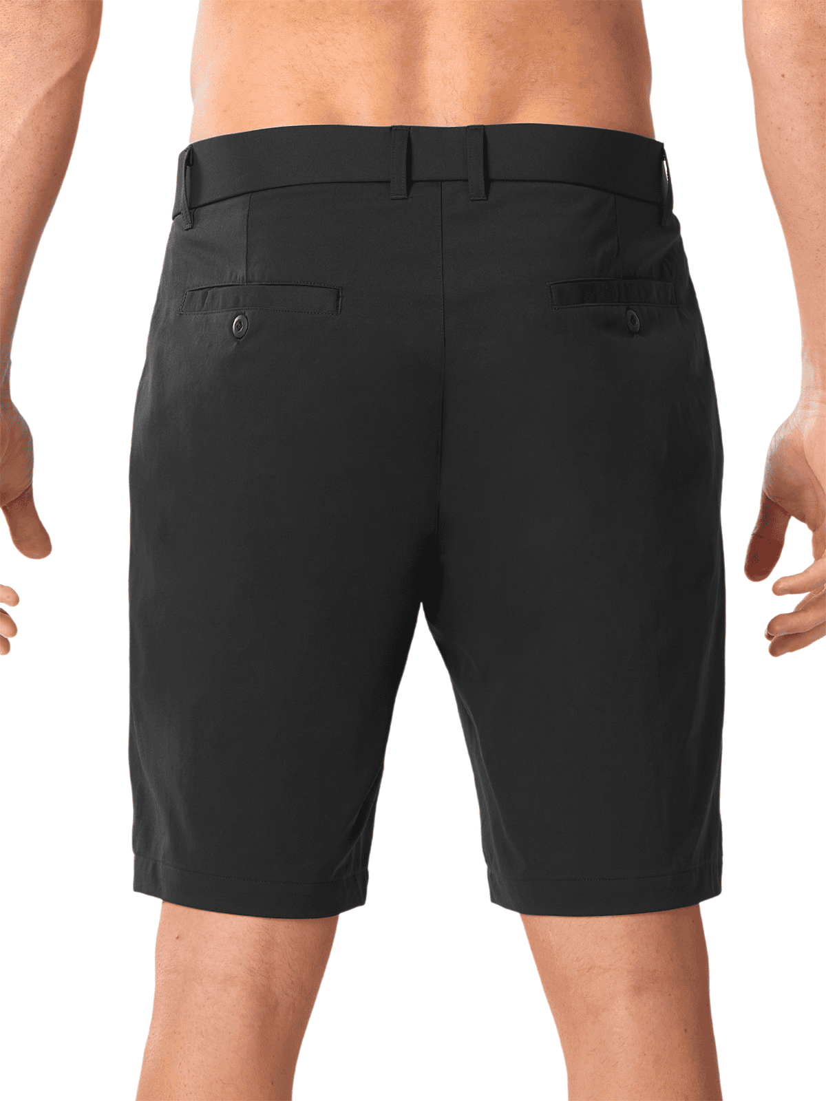 Black Men's Dress Casual Shorts - Back View Featuring Secure Button-Closure Welt Pockets