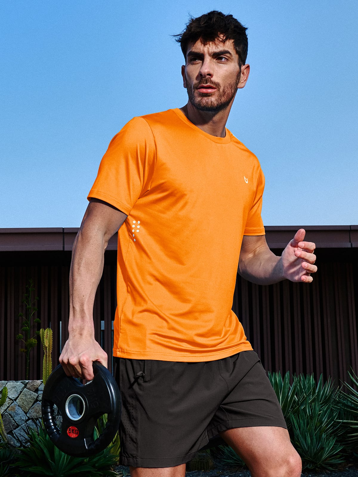 Orange Men's Performance Running Shirt On-Model - Lightweight Gym & Workout Gear