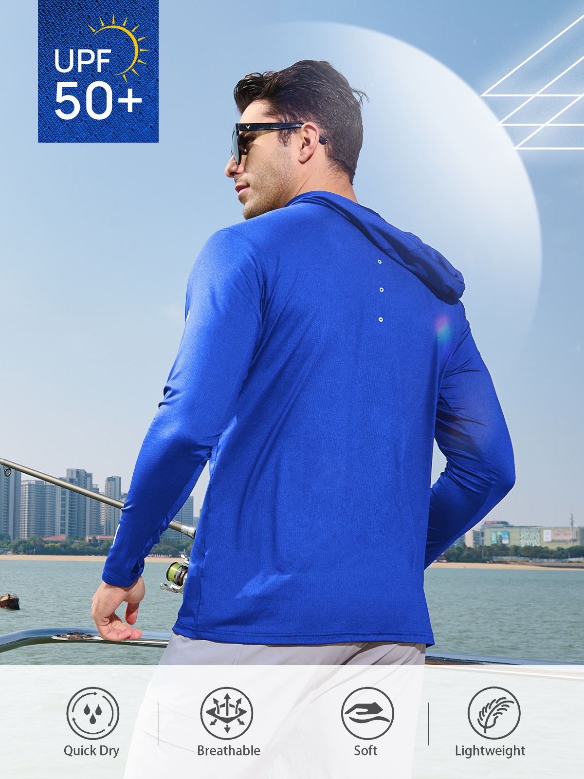 Men's Sun Hoodie Long Sleeve T Shirt UV Protection for Fishing Swim