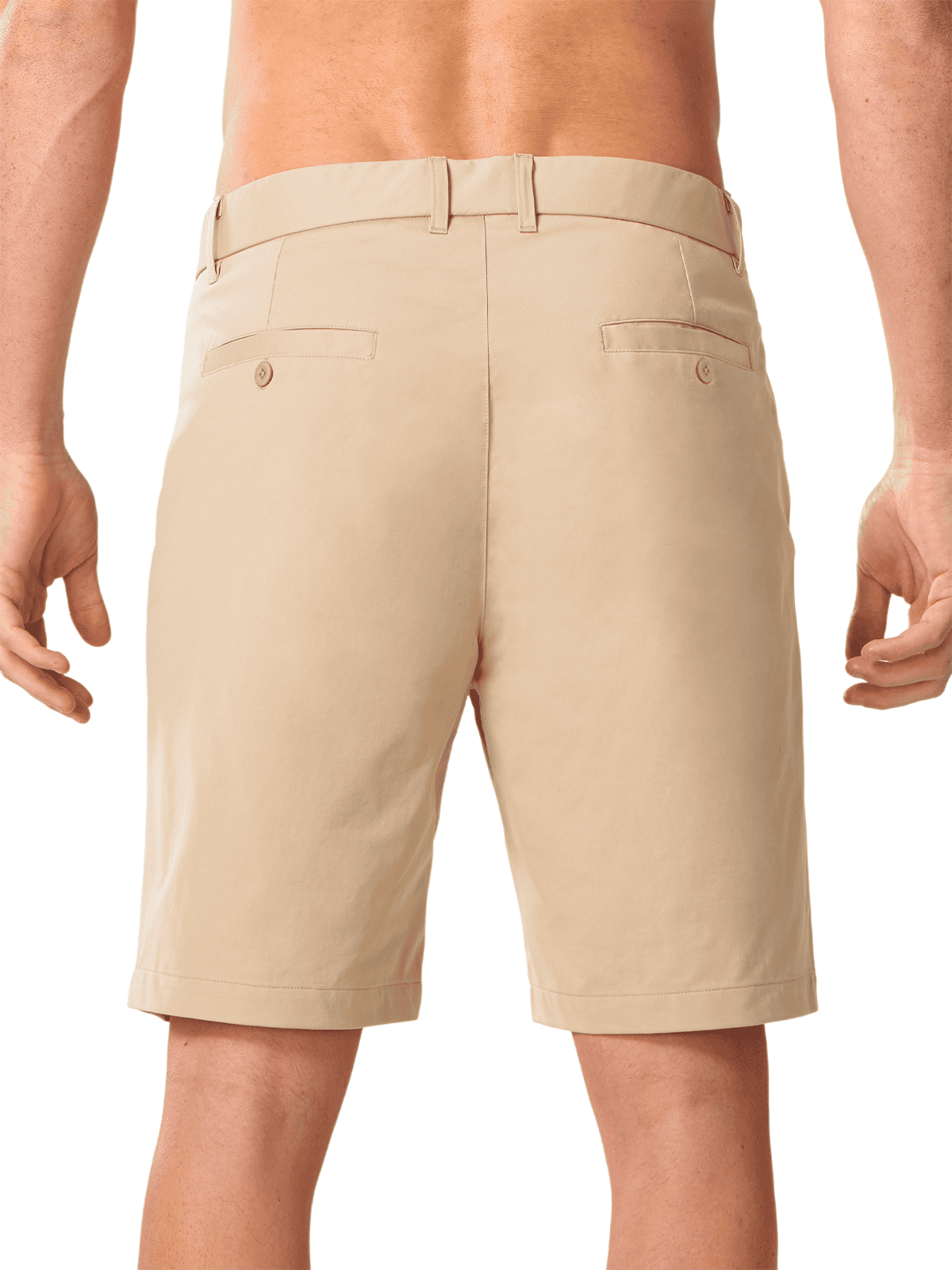 Lightkhaki Men's Dress Casual Shorts - Back View Featuring Secure Button-Closure Welt Pockets