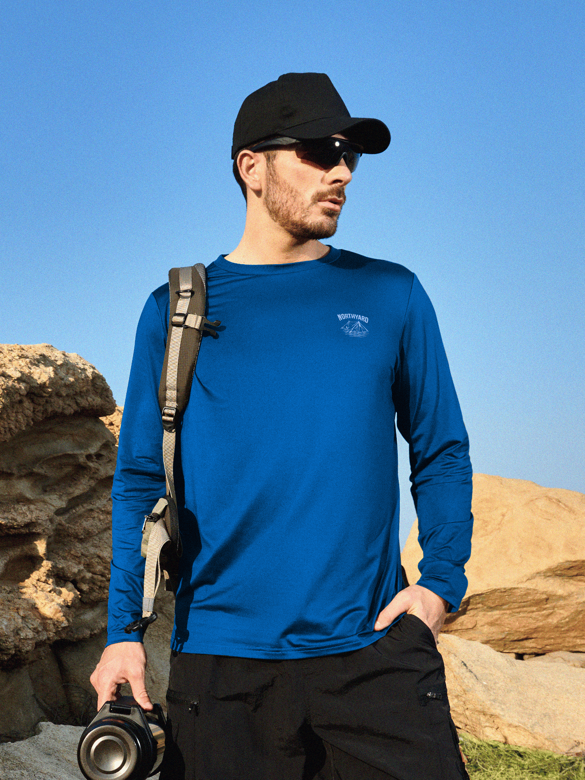 Royalblue Men's UPF 50+ Sun Protection Shirt On-Model - Long Sleeve Fishing Rash Guard