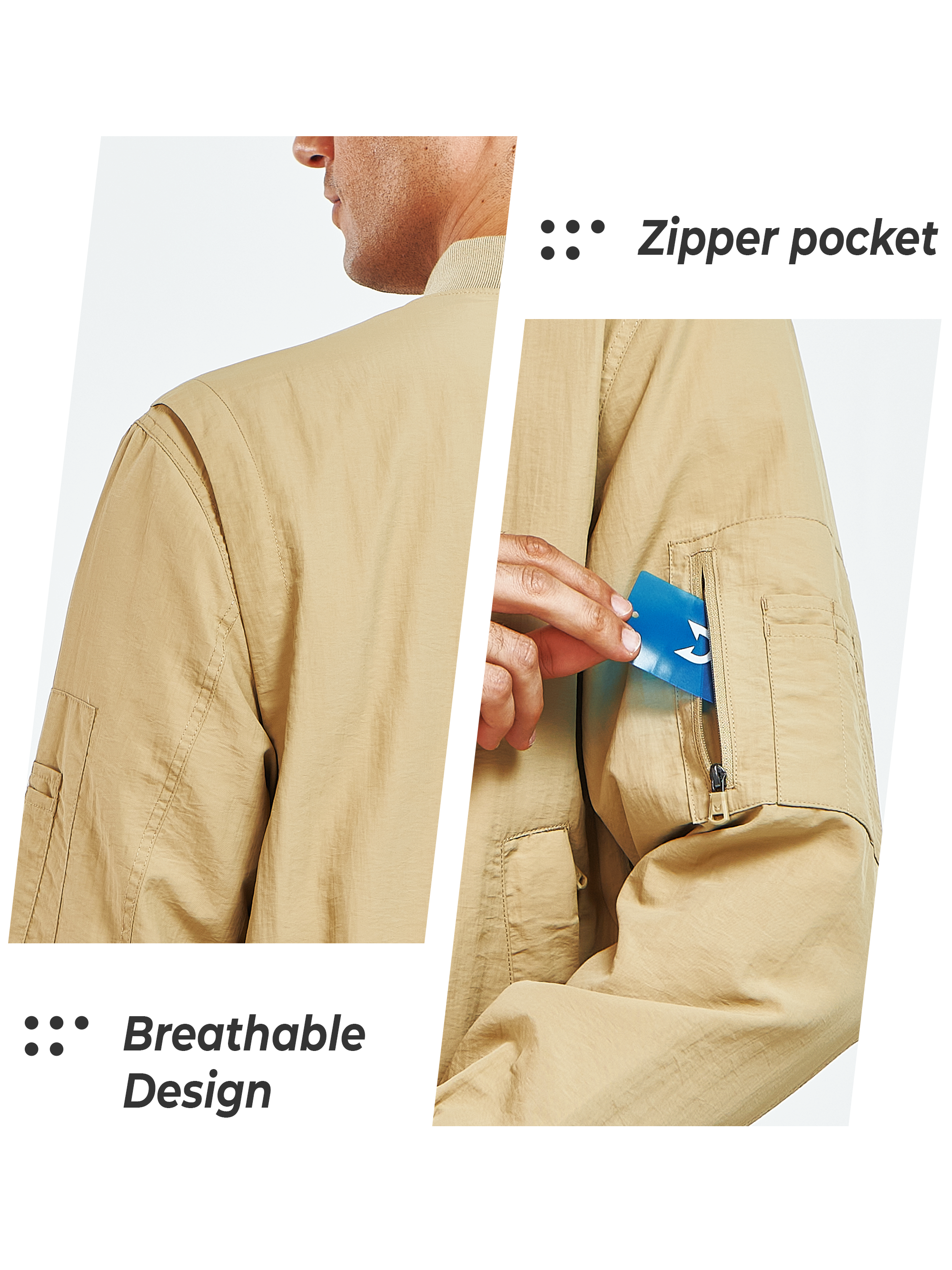 Men's Bomber Jacket Lightweight Casual Windbreaker Zip Up Windproof