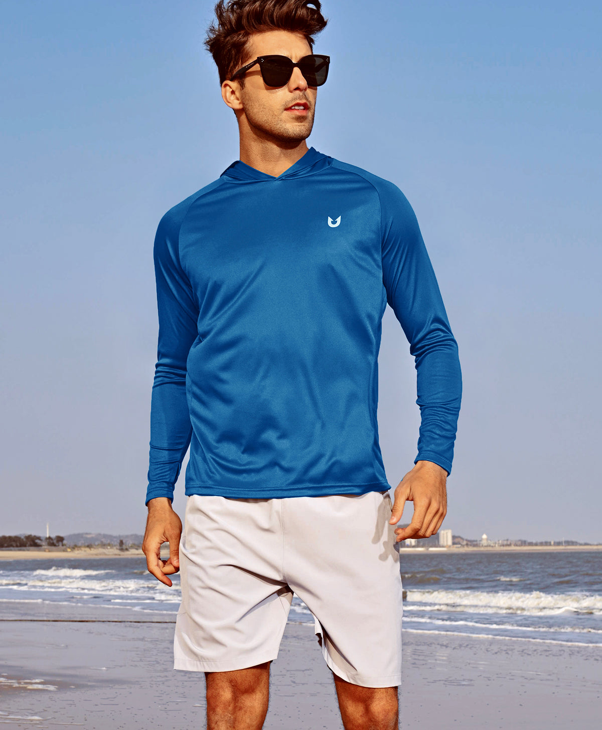 
Men's Fishing Sun Hoodie T Shirt Lightweight Long Sleeve for Workout — Royal Blue