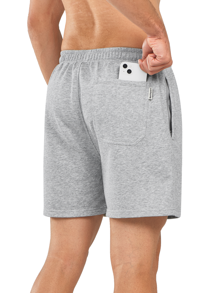 Northyard Men's Light Heather Cotton 5 inch Lounge Sweat Shorts with Pockets for Work Running Back