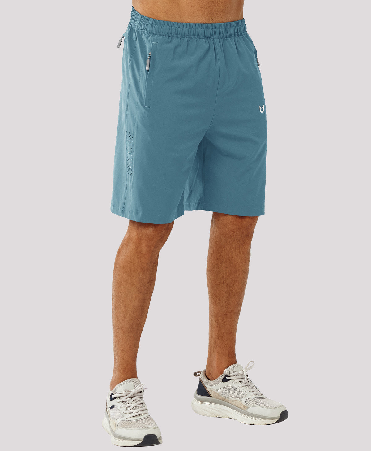 
Men's Hiking 9 Inch Inseam Athletic Shorts Quick Dry Fit Gym Workout — Grey Blue