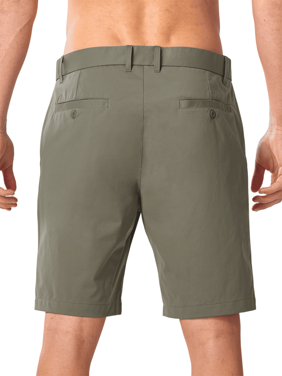 Greensage Men's Dress Casual Shorts - Back View Featuring Secure Button-Closure Welt Pockets
