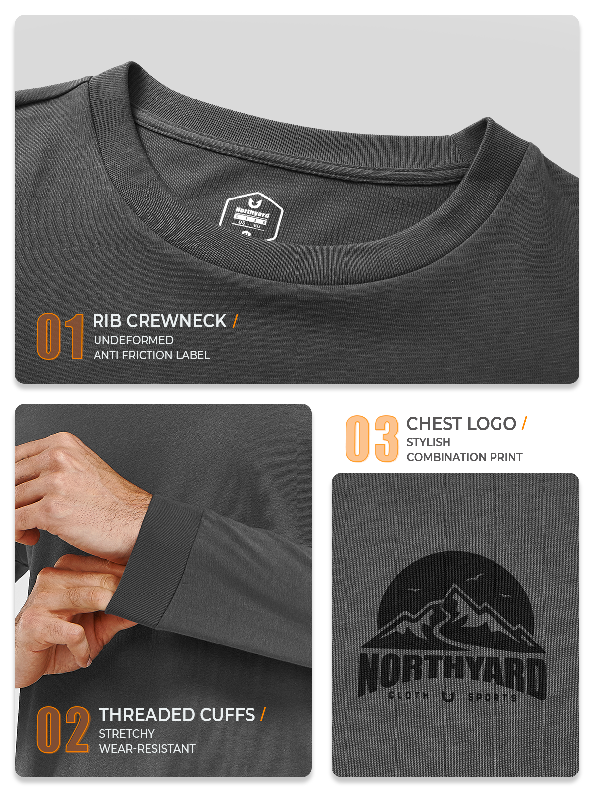 Men's Cotton Long Sleeve T-Shirts Graphic Casual Crew Neck for Work