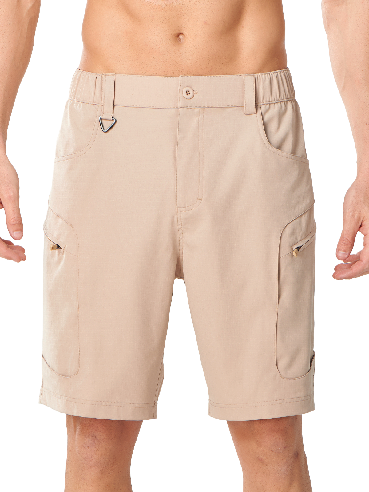Khaki Men's 9 Inch Inseam Hiking Shorts - Front View Quick Dry Summer Tactical Shorts