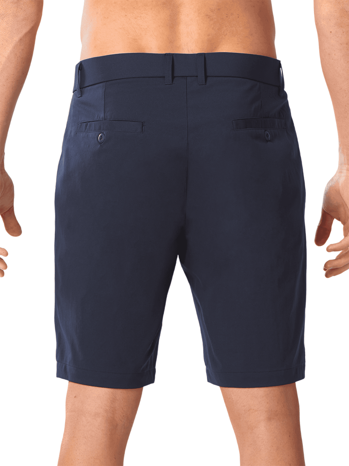 Navy Men's Dress Casual Shorts - Back View Featuring Secure Button-Closure Welt Pockets