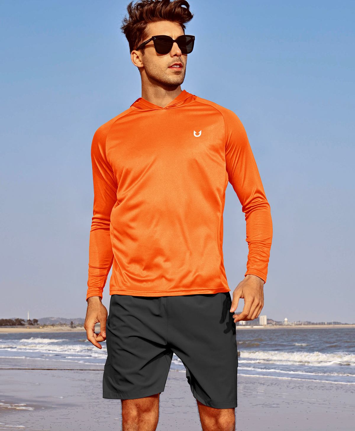 
Men's Fishing Sun Hoodie T Shirt Lightweight Long Sleeve for Workout — Orange