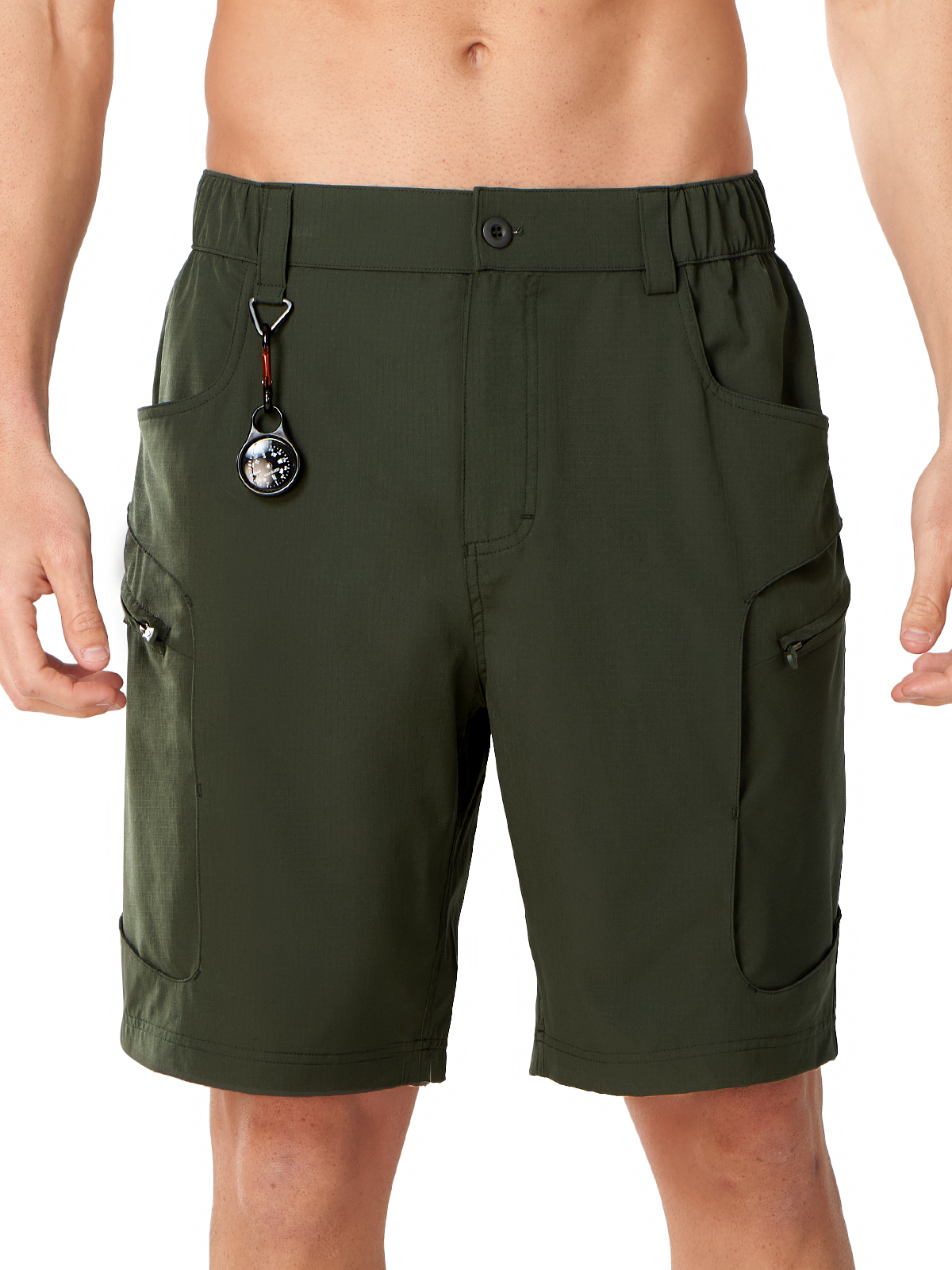 Army Green Men's 9 Inch Inseam Hiking Shorts - Front View Quick Dry Summer Tactical Shorts