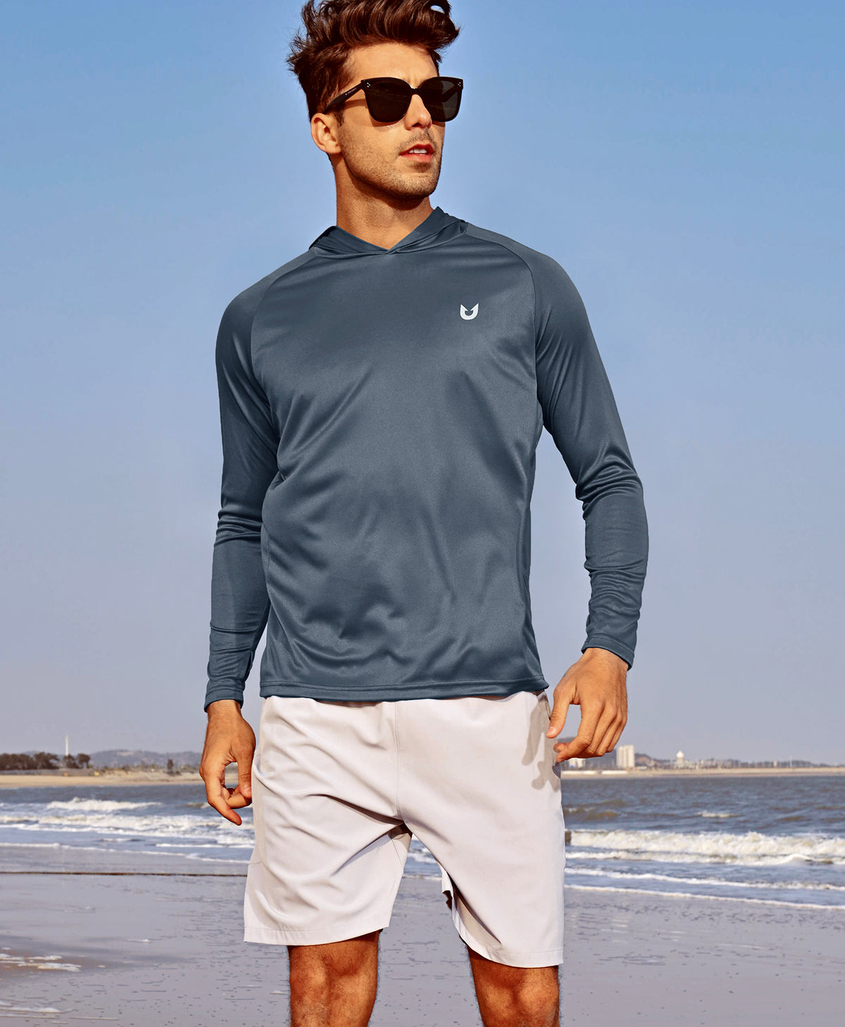
Men's Fishing Sun Hoodie T Shirt Lightweight Long Sleeve for Workout — Dark Grey