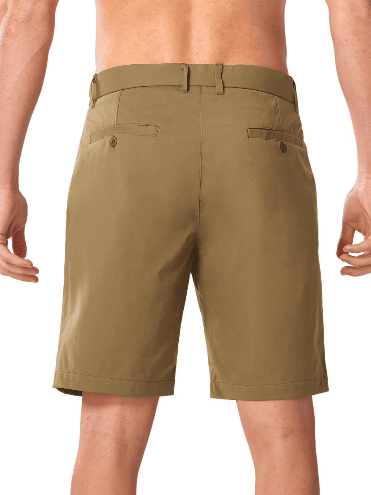 Darkkhaki Men's Dress Casual Shorts - Back View Featuring Secure Button-Closure Welt Pockets