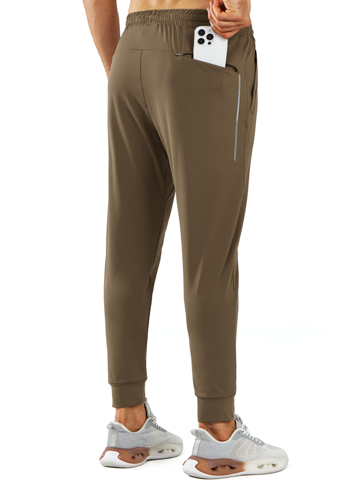 Northyard Men's Dark Khaki Workout Sweatpants Joggers with Zip Pockets Tapered For Running Back