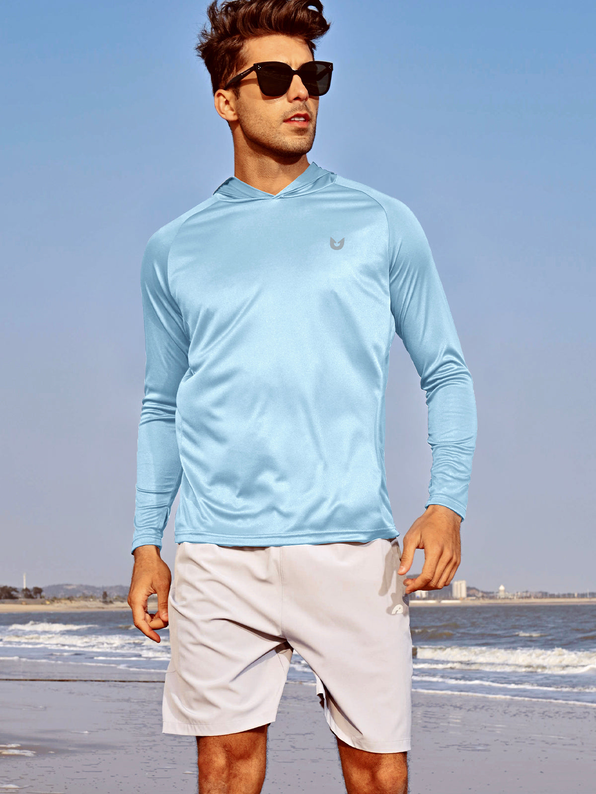 
Men's Fishing Sun Hoodie T Shirt Lightweight Long Sleeve for Workout — Sky Blue