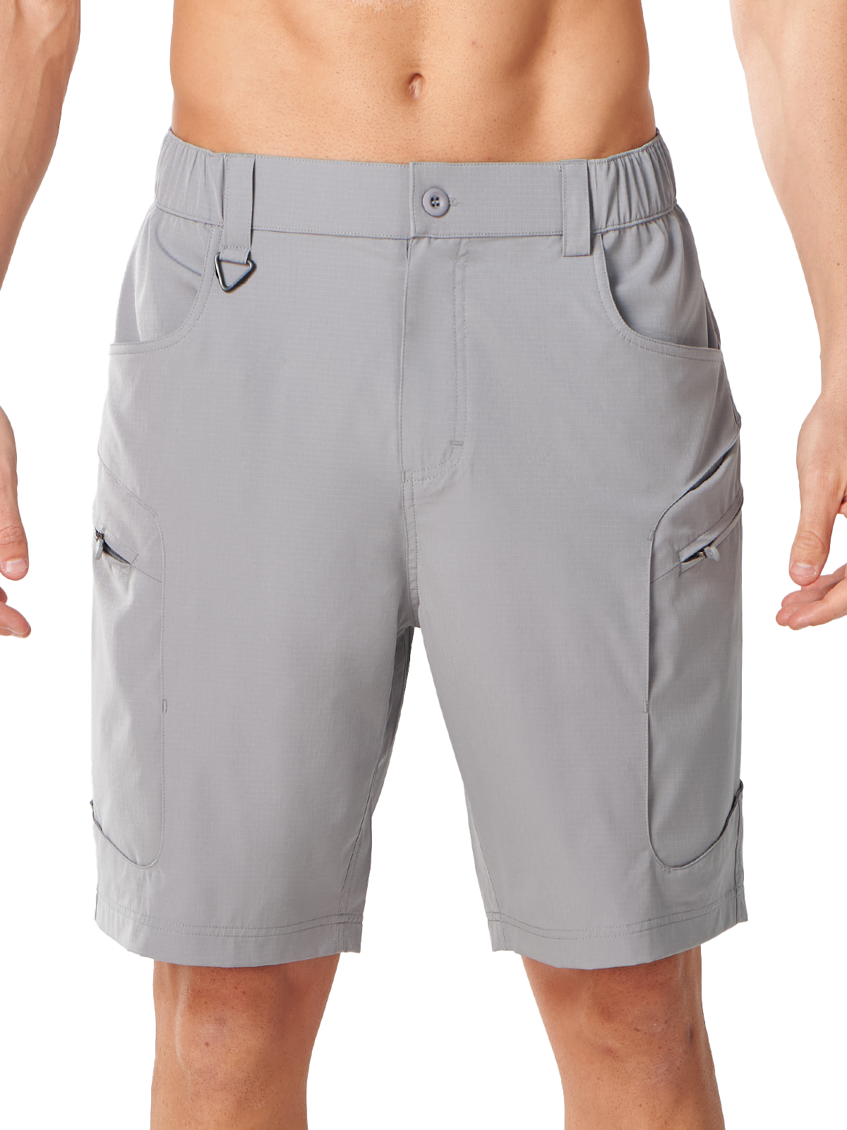 Light Grey Men's 9 Inch Inseam Hiking Shorts - Front View Quick Dry Summer Tactical Shorts