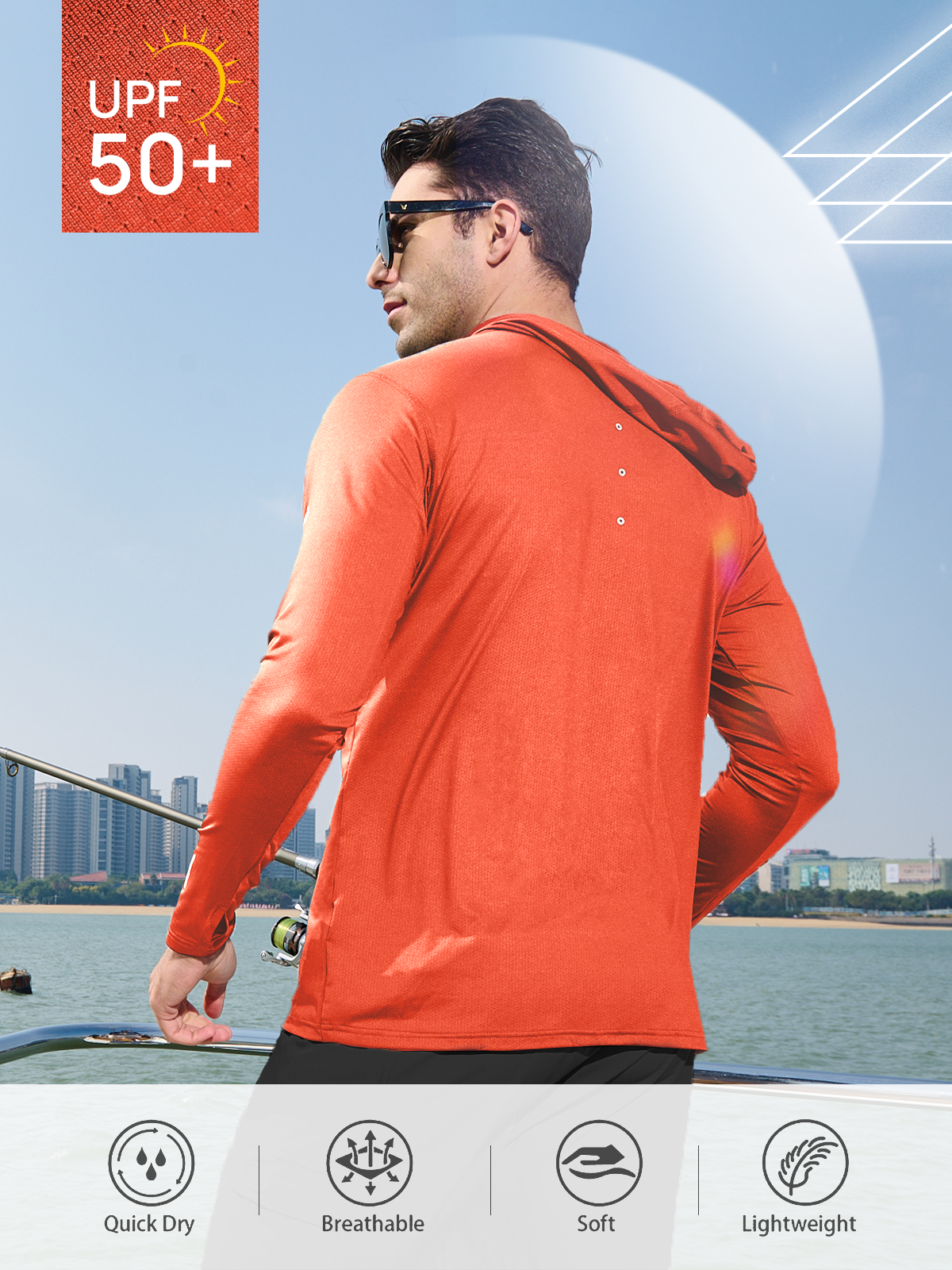 Men's Sun Hoodie Long Sleeve T Shirt UV Protection for Fishing Swim