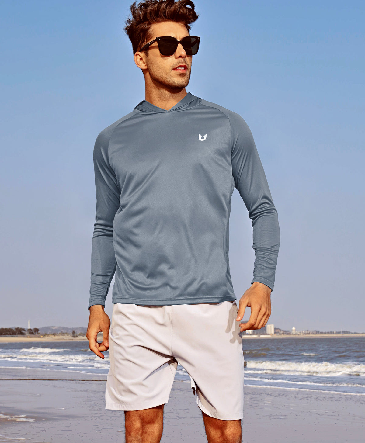 
Men's Fishing Sun Hoodie T Shirt Lightweight Long Sleeve for Workout — Cloud