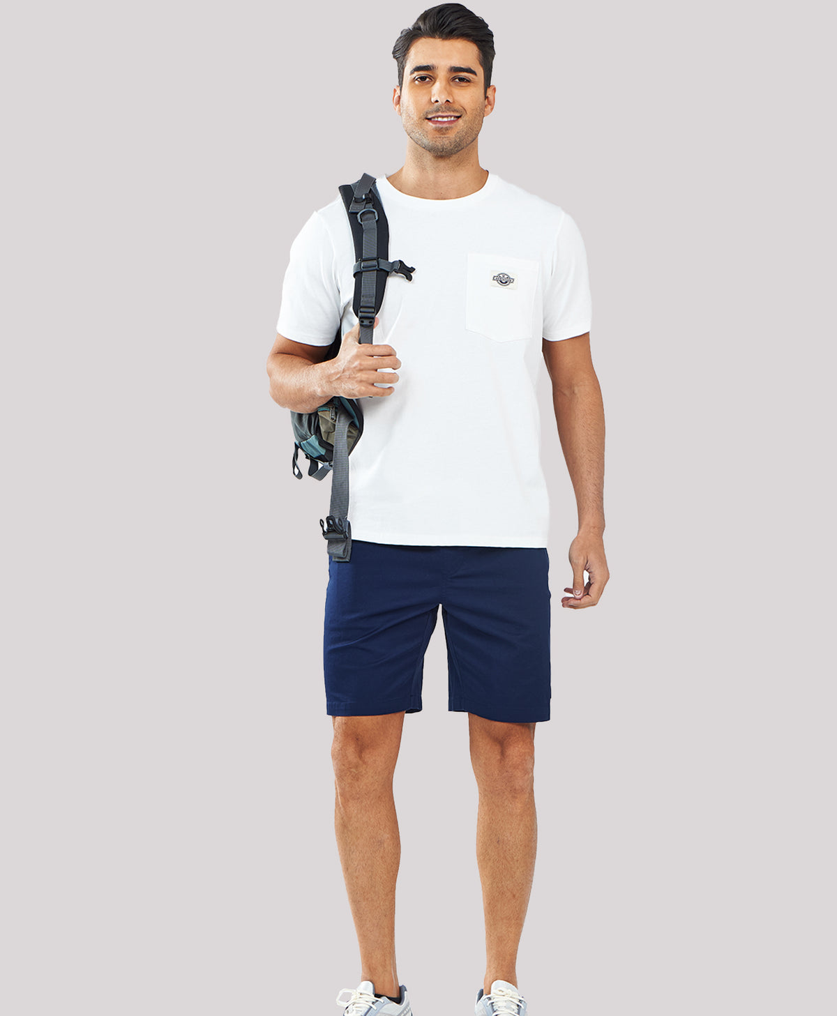 
Men's 9" Cotton Flat Front Hiking Shorts with Zipper Pockets — Navy