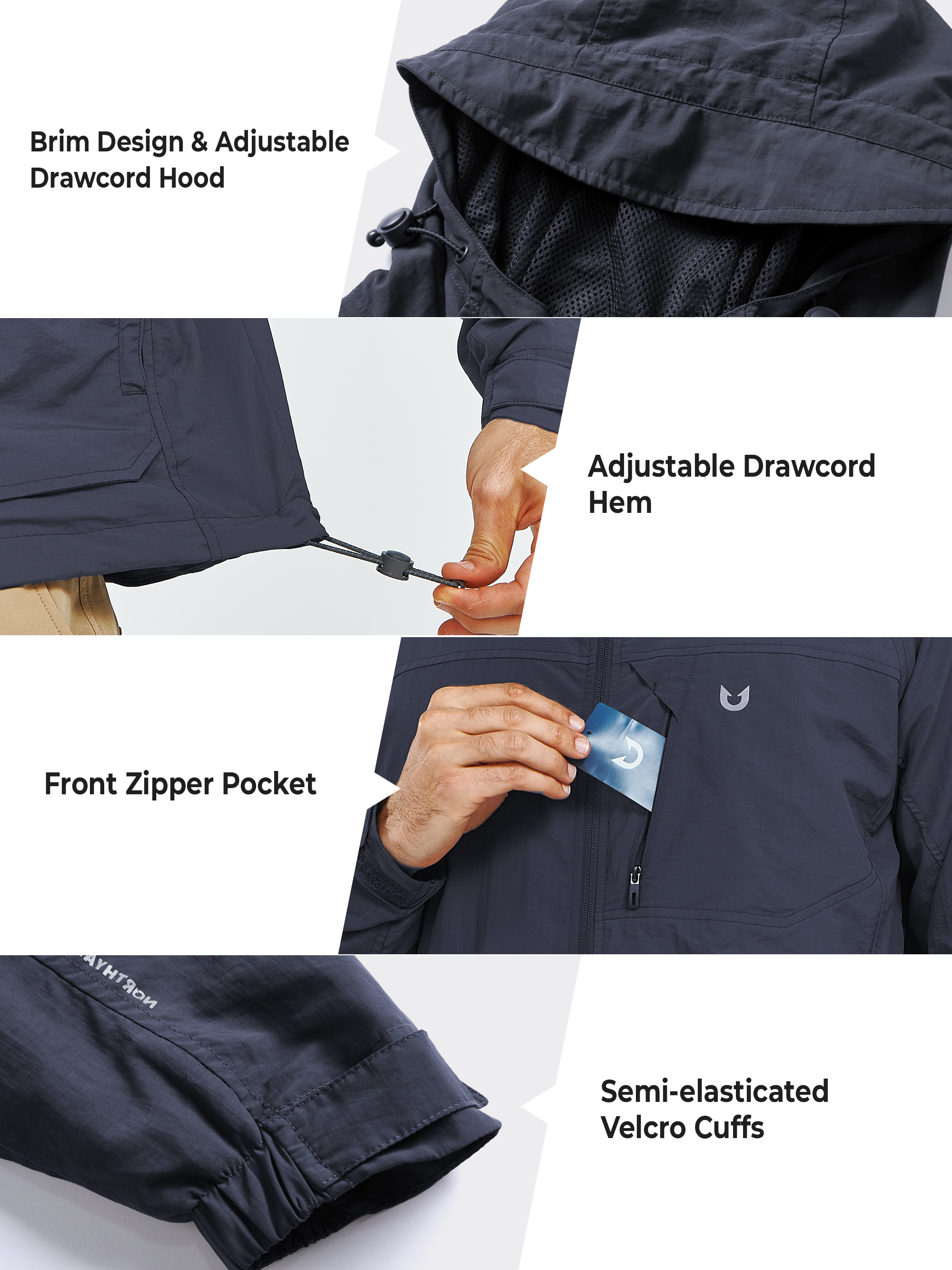 Men's Windbreaker Jackets Lightweight Hooded Windproof Coat for Hiking