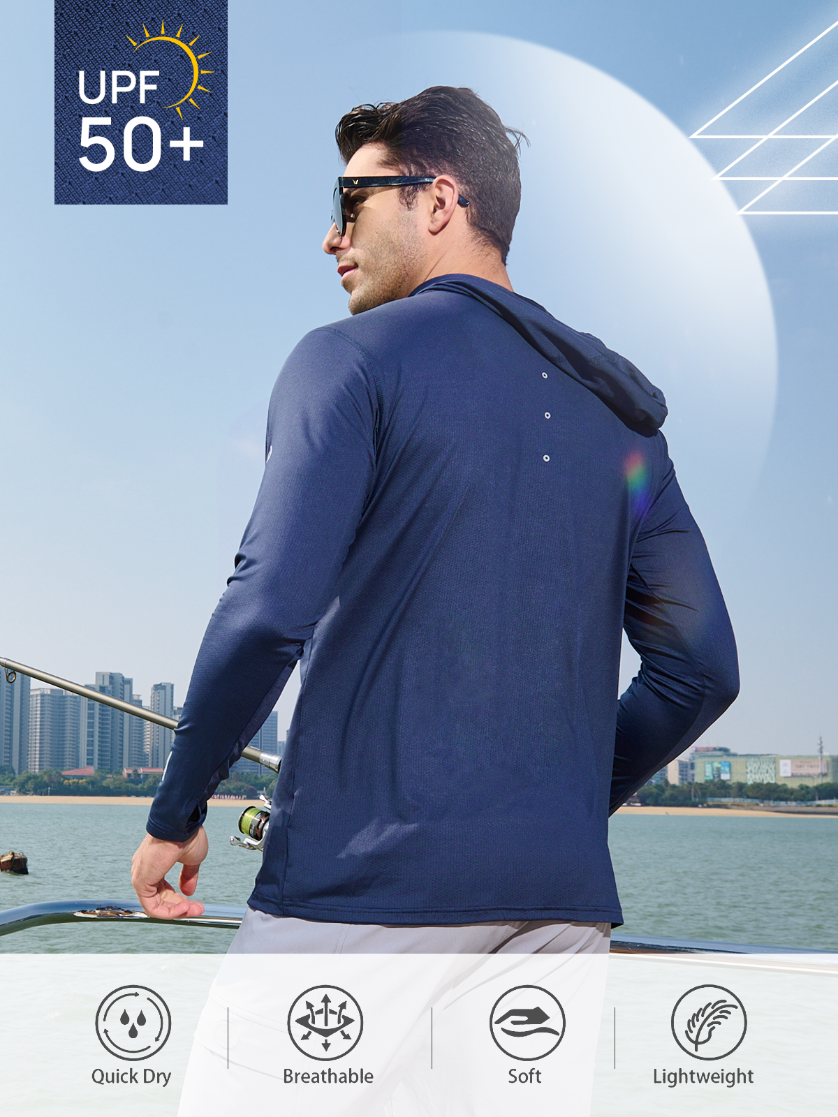 Men's Sun Hoodie Long Sleeve T Shirt UV Protection for Fishing Swim