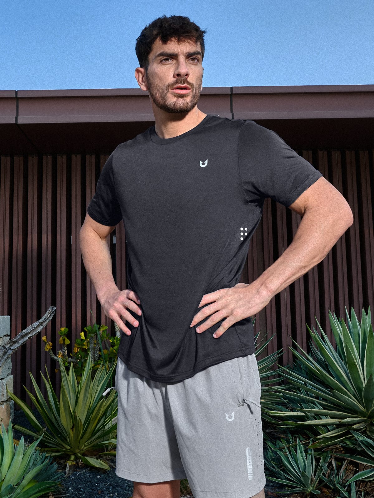 Darkgrey Men's Performance Running Shirt On-Model - Lightweight Gym & Workout Gear