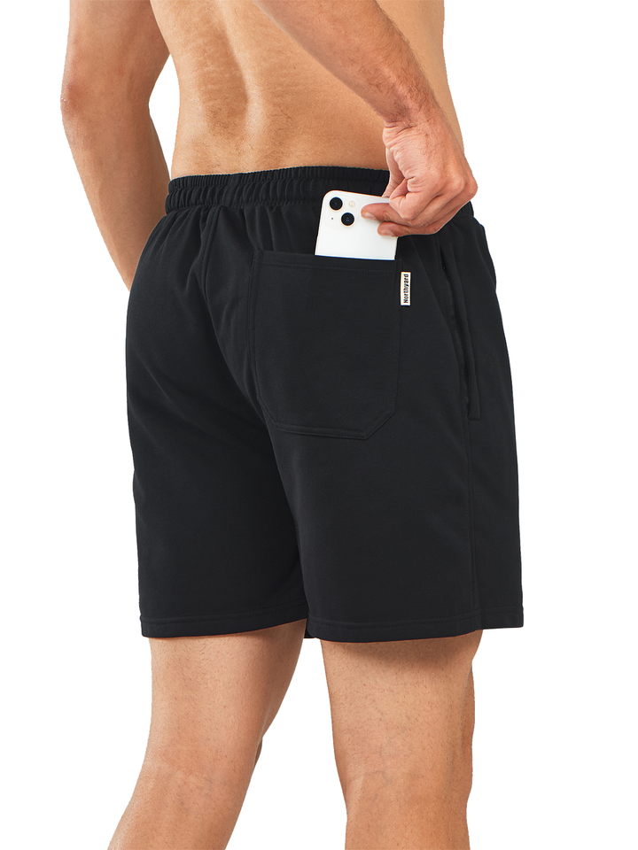 Northyard Men's Black Cotton 5 inch Lounge Sweat Shorts with Pockets for Work Running Back