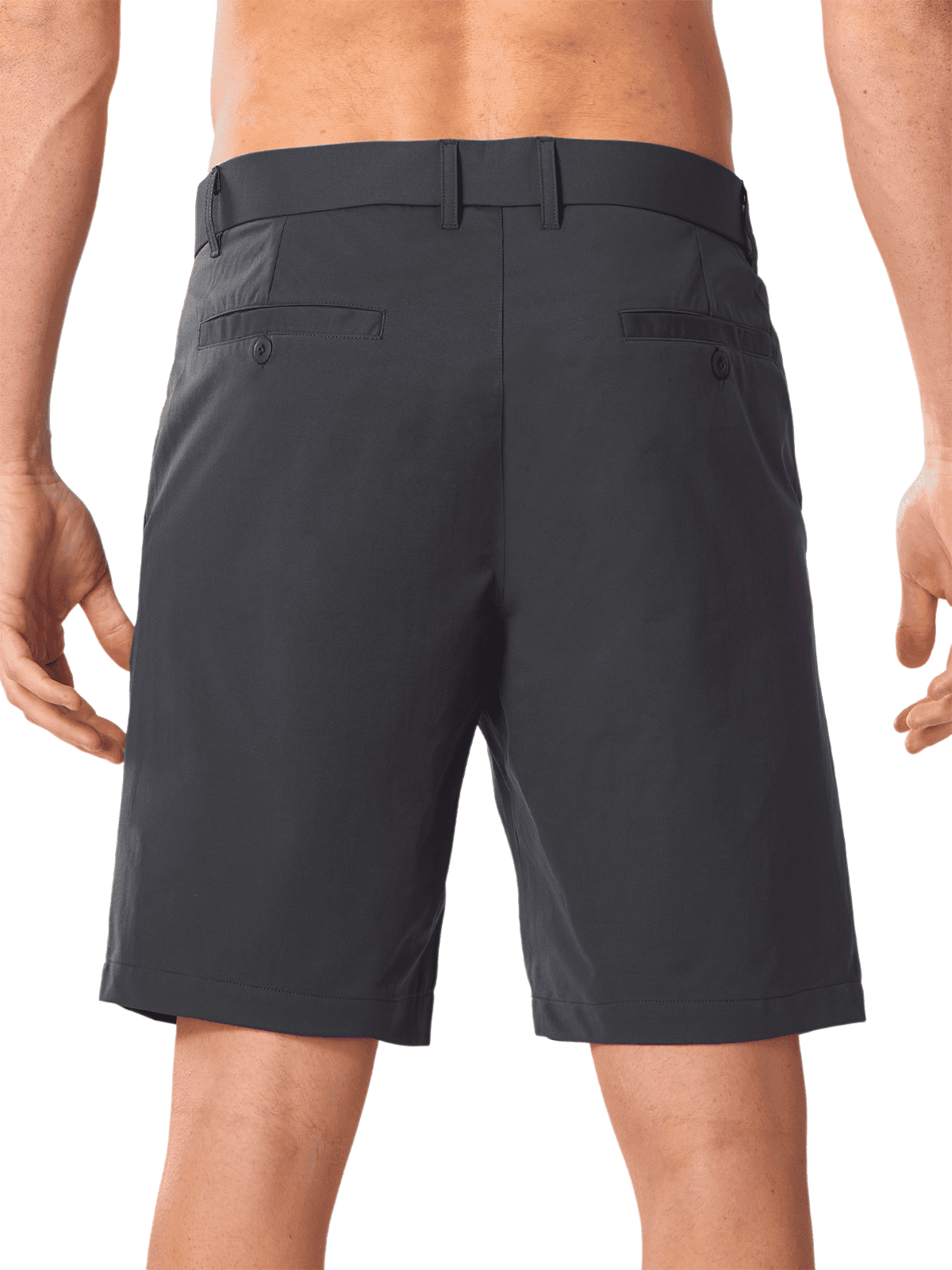 Darkgrey Men's Dress Casual Shorts - Back View Featuring Secure Button-Closure Welt Pockets