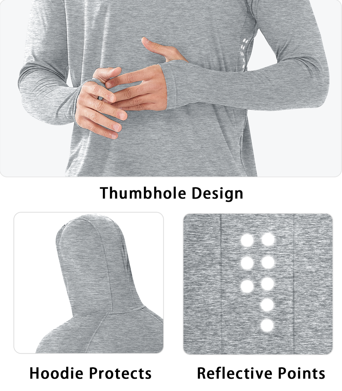 
Men's Fishing Sun Hoodie T Shirt Lightweight Long Sleeve for Workout — Grey Heather