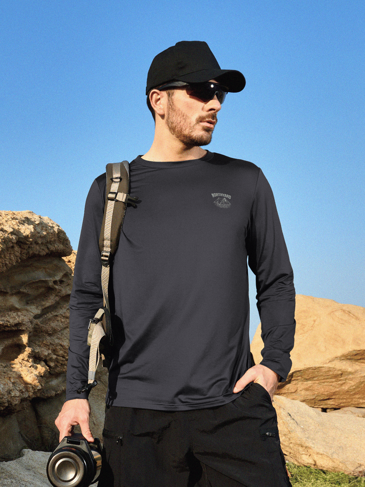 Darkgrey Men's UPF 50+ Sun Protection Shirt On-Model - Long Sleeve Fishing Rash Guard