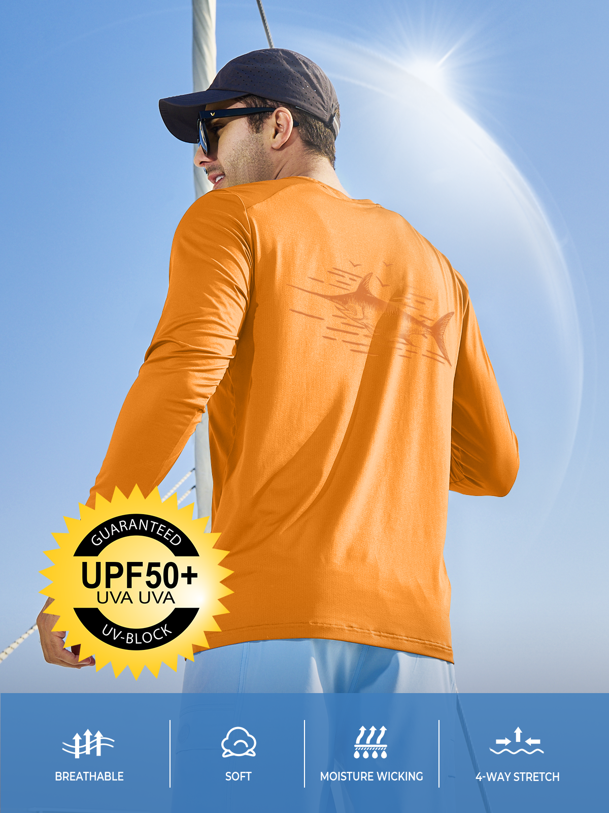 Men's Sun Protection UV Fishing T Shirts Crewneck Long Sleeve for Swim