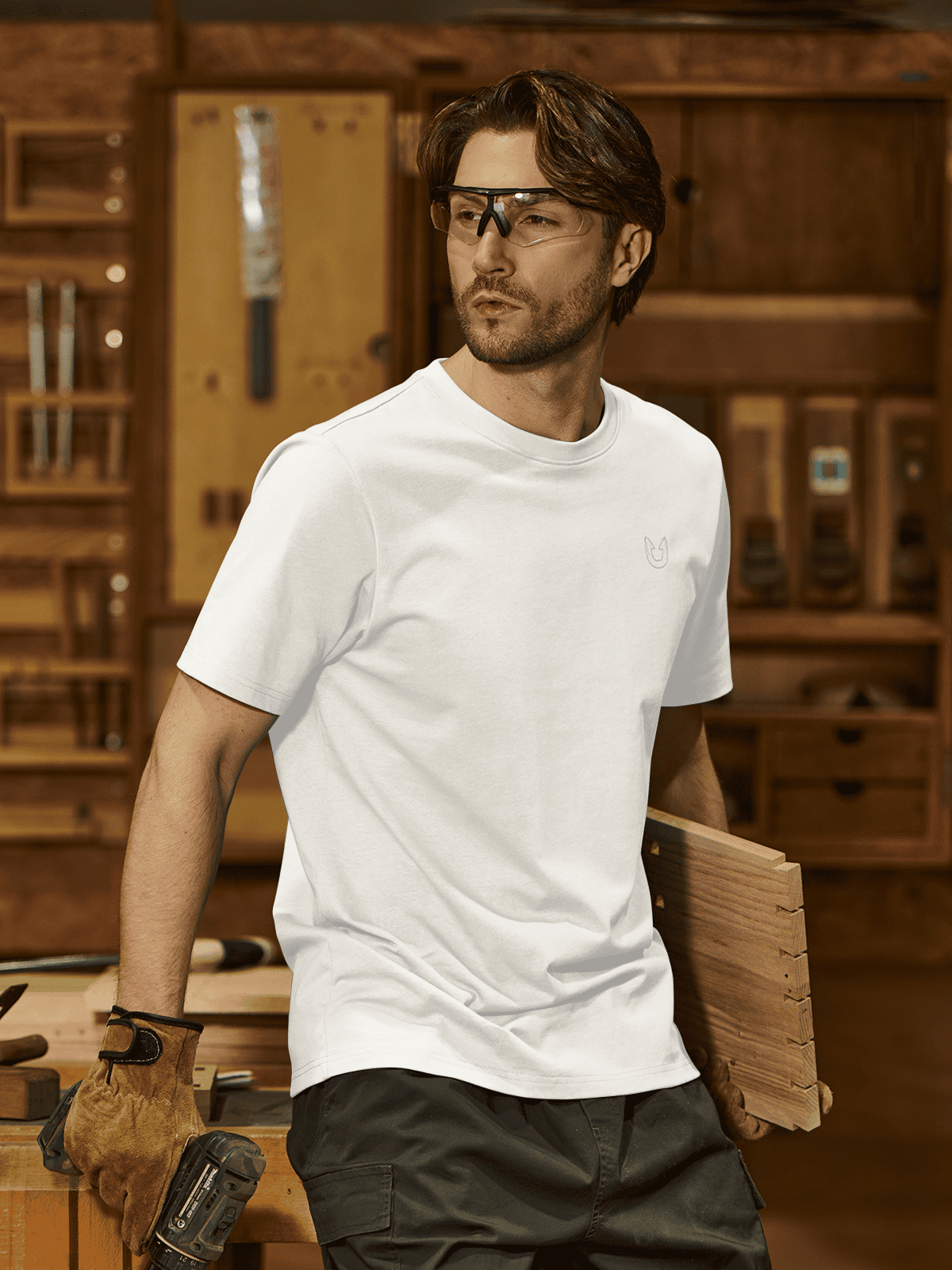 White Men's 100% Cotton Graphic T-Shirt On-Model - Relaxed Fit Adventure Lifestyle