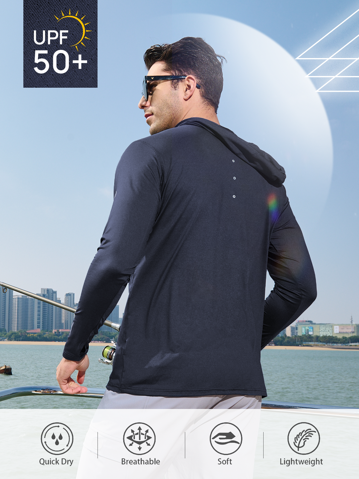 Men's Sun Hoodie Long Sleeve T Shirt UV Protection for Fishing Swim