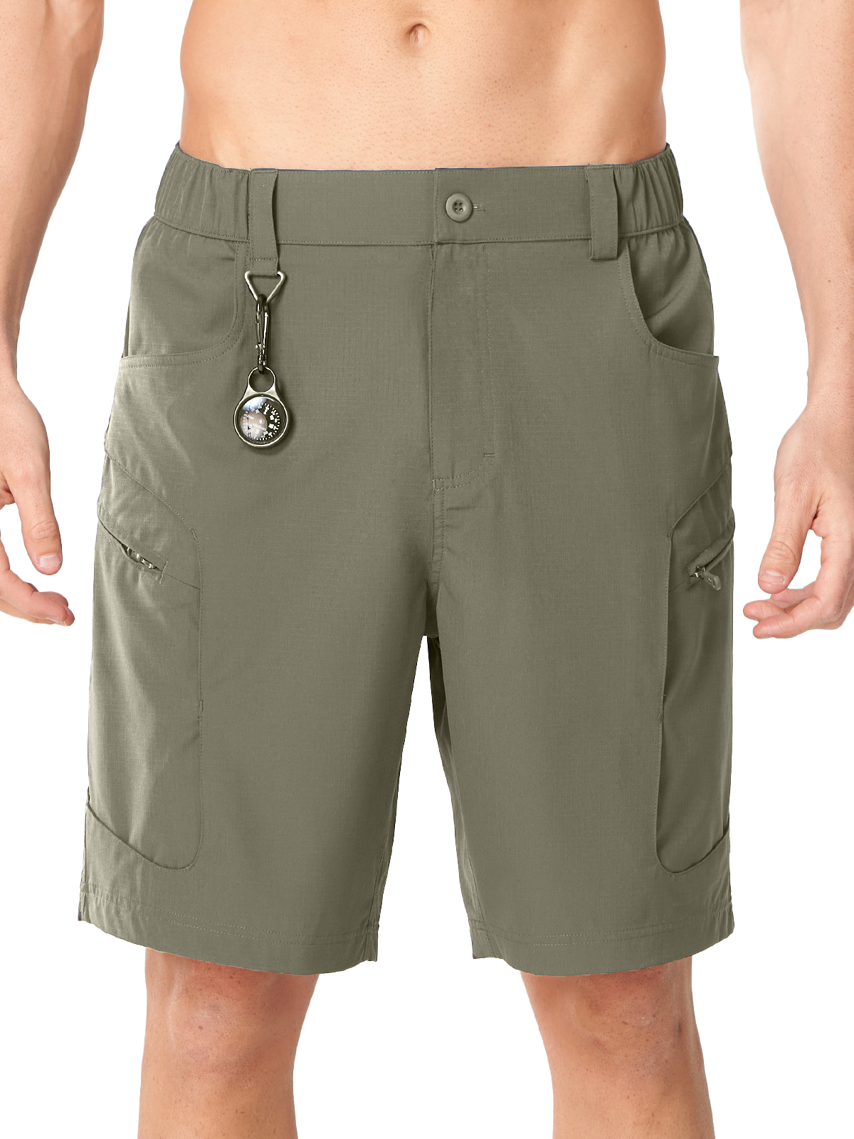 Sage Green Men's 9 Inch Inseam Hiking Shorts - Front View Quick Dry Summer Tactical Shorts