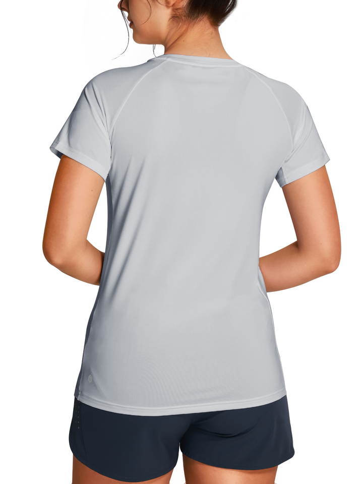 Women's Light Grey Yoga Compression Running T Shirts Back