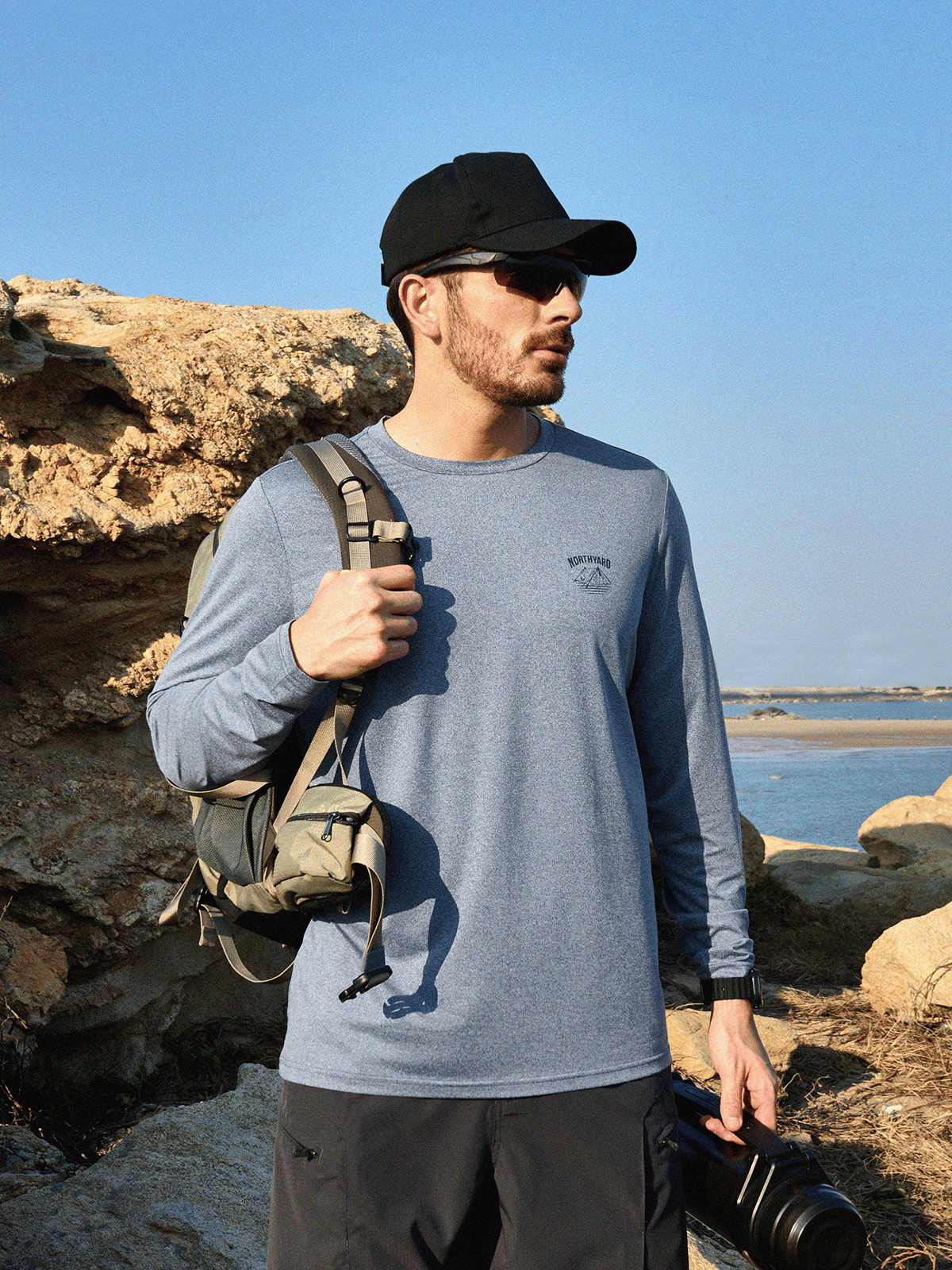 Blueheather Men's UPF 50+ Sun Protection Shirt On-Model - Long Sleeve Fishing Rash Guard