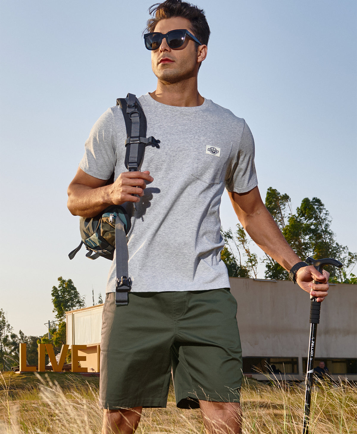Northyard Men's 9" Cotton Flat Front Hiking Shorts with Zipper Pockets Soft Stretch for Outdoor
#color_Armygreen