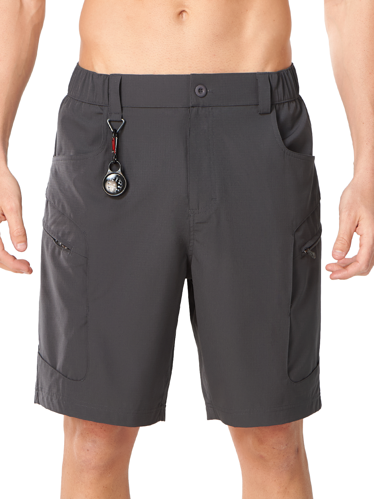 Dark Grey Men's 9 Inch Inseam Hiking Shorts - Front View Quick Dry Summer Tactical Shorts