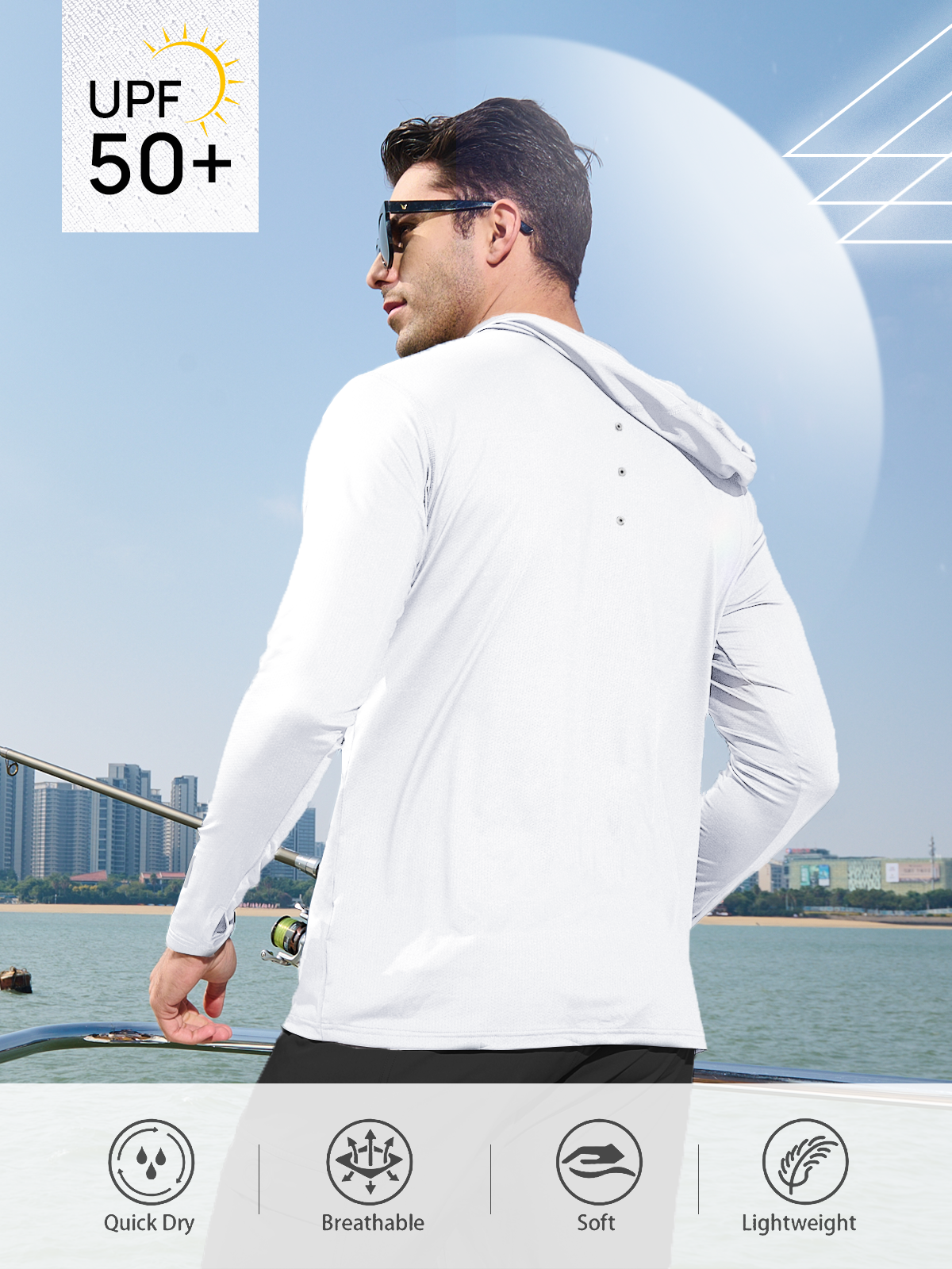 Men's Sun Hoodie Long Sleeve T Shirt UV Protection for Fishing Swim