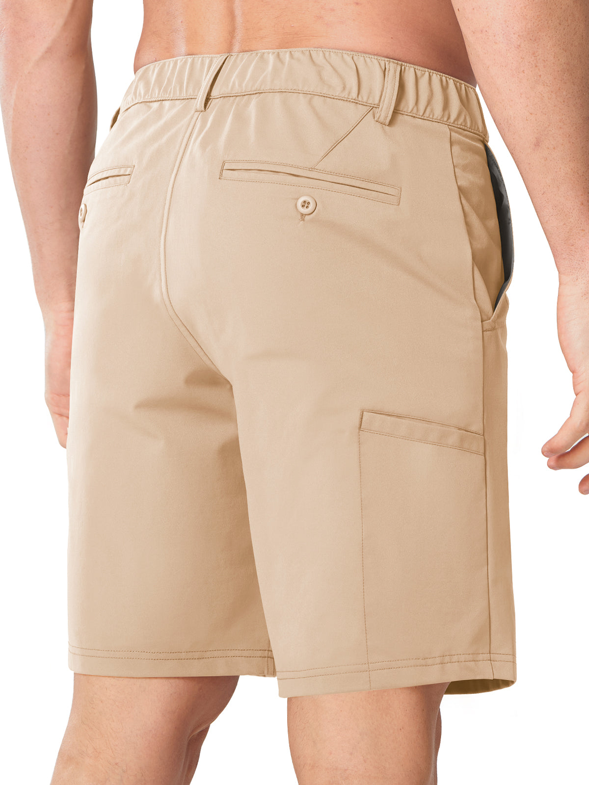 Lightkhaki Men's Performance Work Shorts - Back View Featuring Secure Button-Closure Pockets
