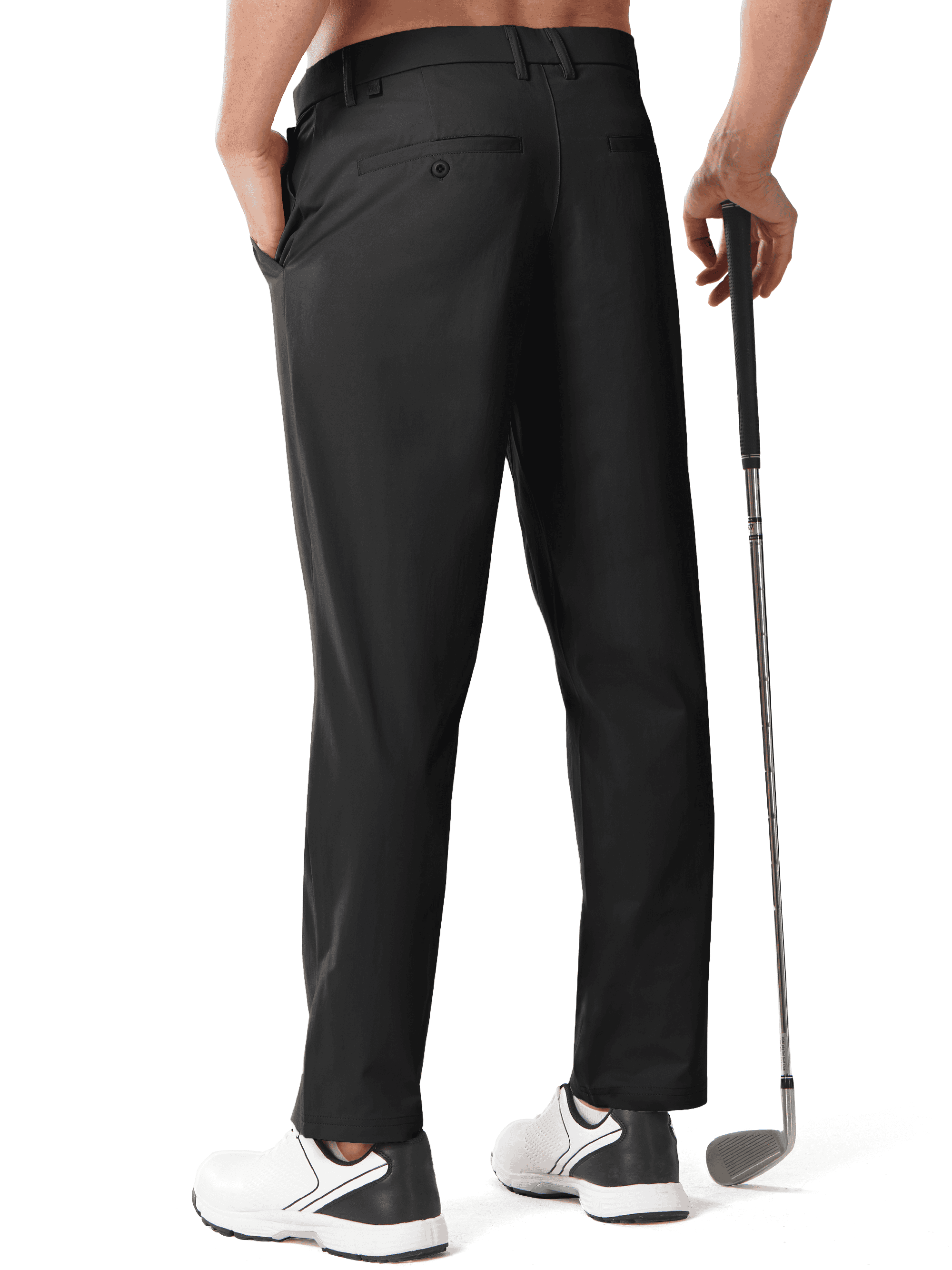 Wrinkle-Resistant Flat Front Trousers - Back View Black
