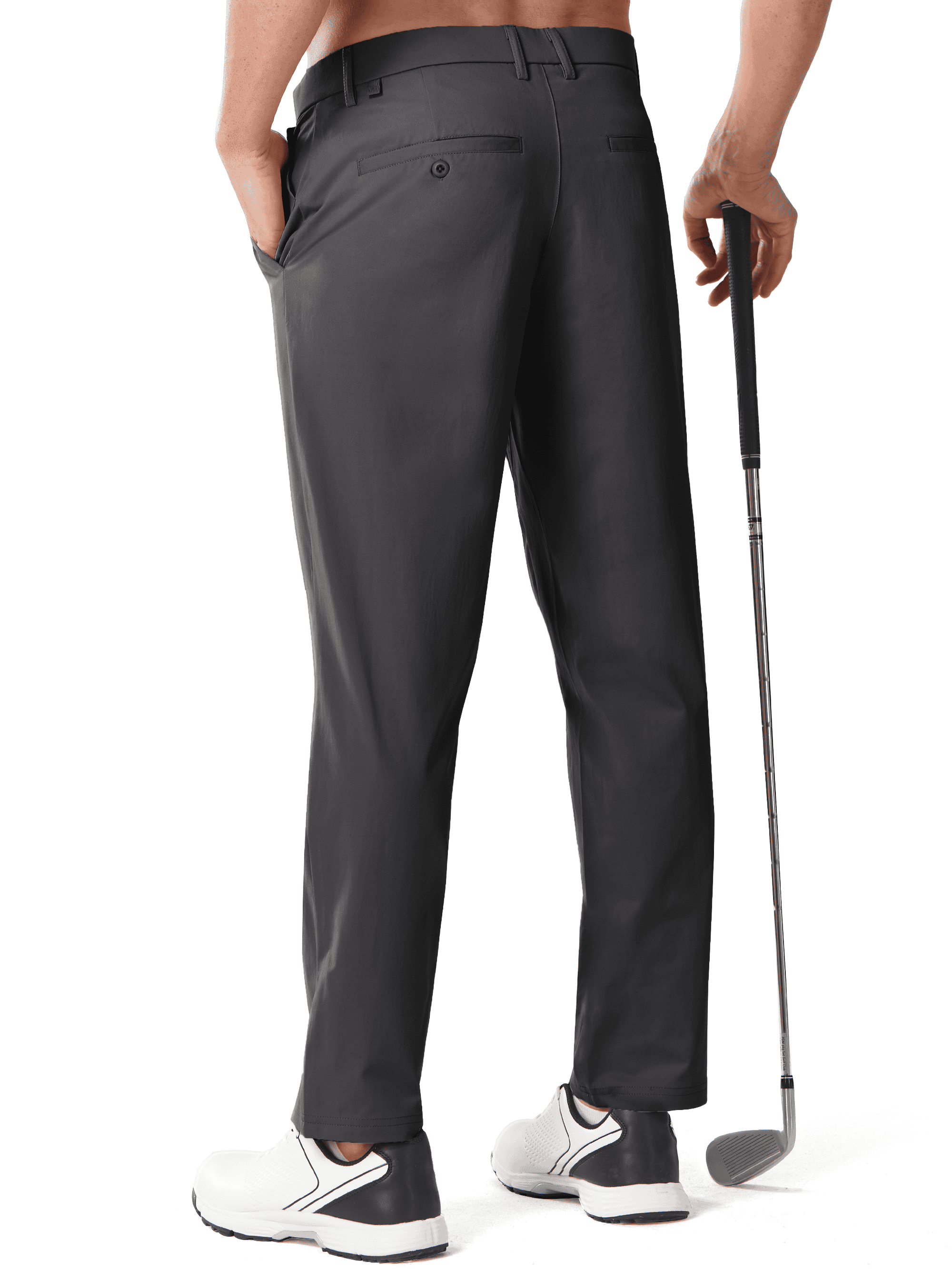 Dark grey Wrinkle-Resistant Flat Front Trousers - Back View