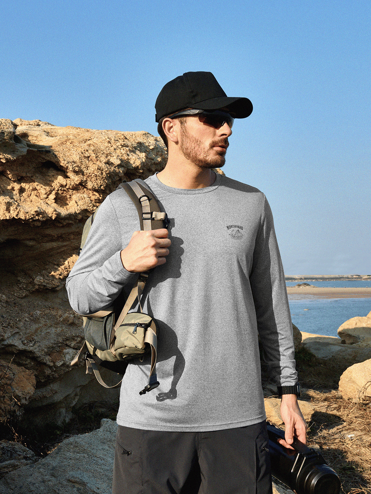 Lightheather Men's UPF 50+ Sun Protection Shirt On-Model - Long Sleeve Fishing Rash Guard